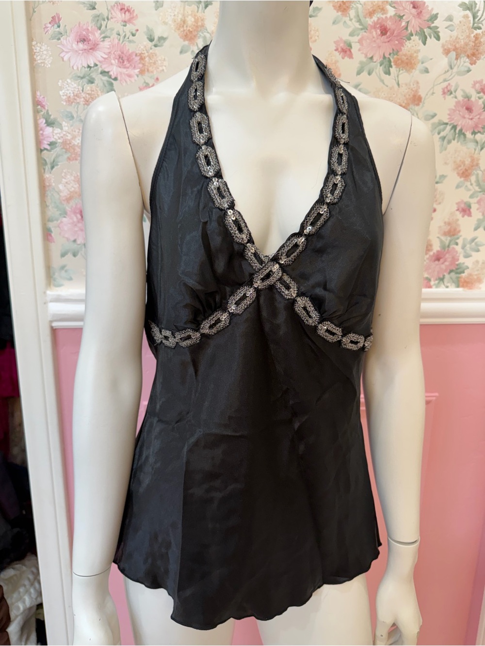 Y2k Black Embellished Halter Camisole